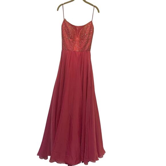 NWT Sherri Hill Formal Pink Chiffon Beaded Top Prom Dress 52591-Size 12 - Picture 2 of 10
